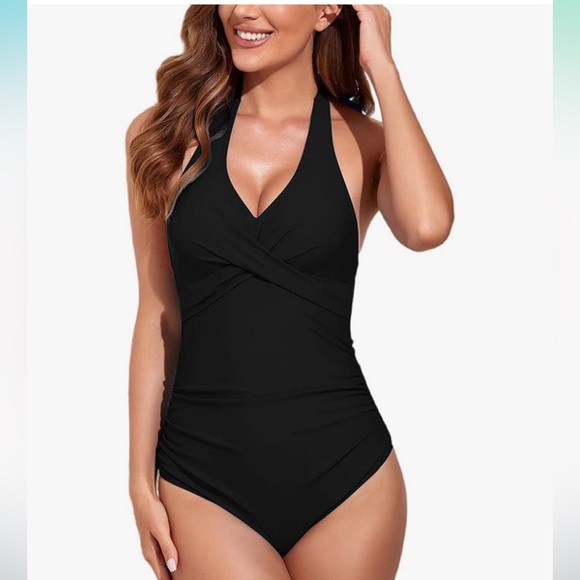 Women's Swimsuits One Piece Bathing Suits Ruched Bathing Suits Deep V Neck large - Picture 1 of 8